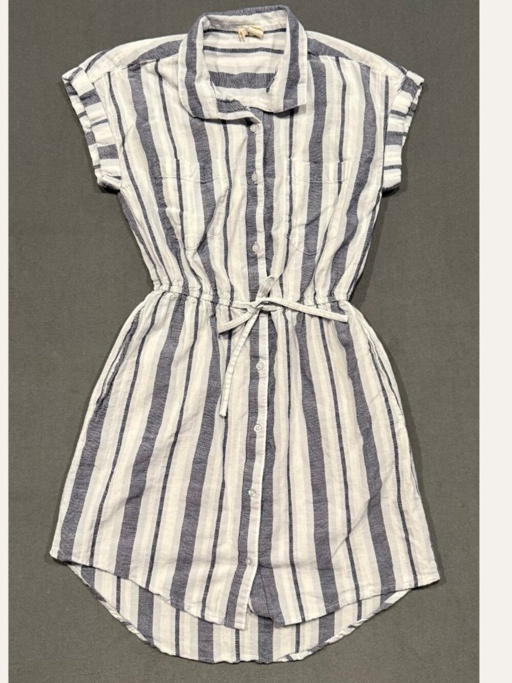 Anthropologie Cloth & Stone Striped Cotton Shirt Dress Size S Drawstring